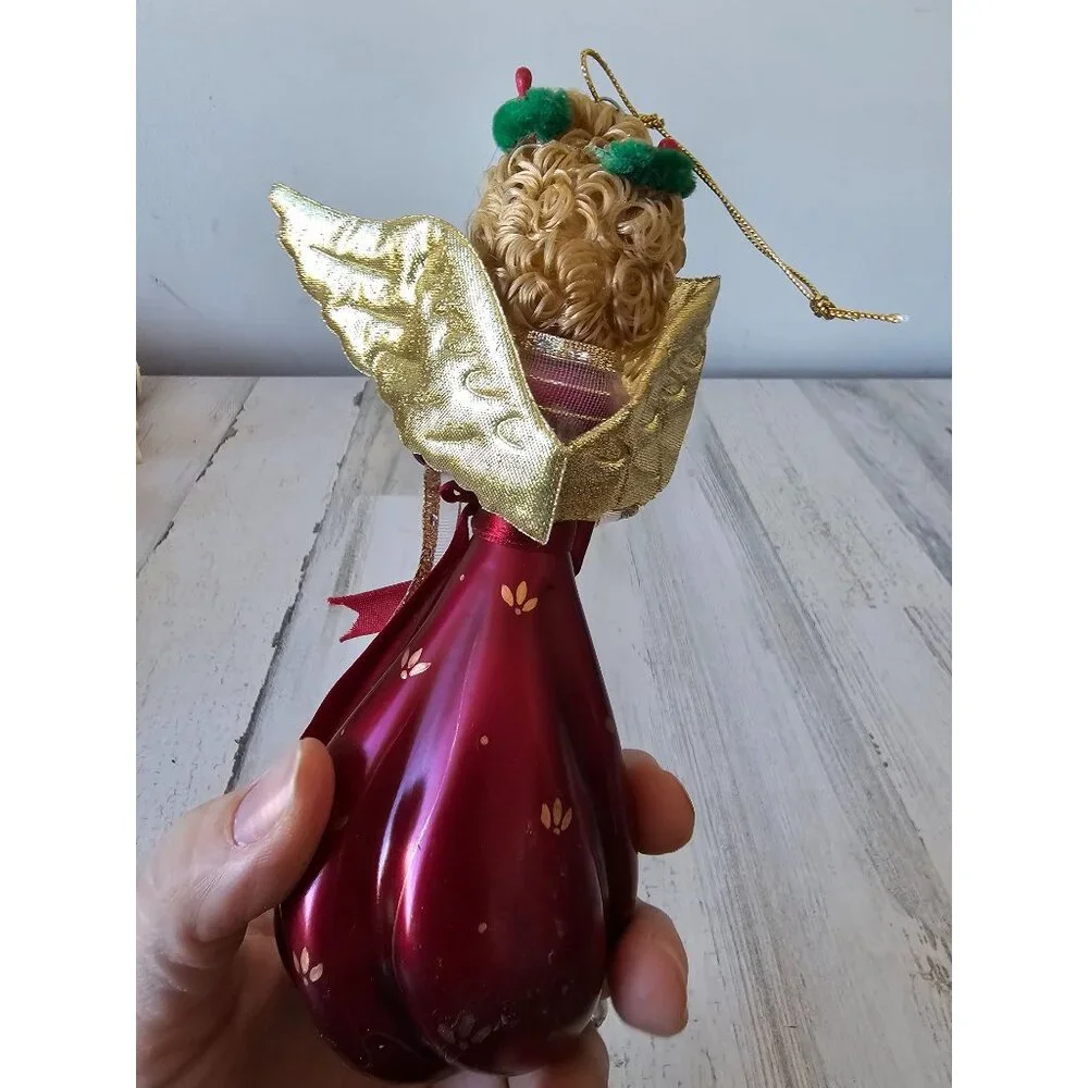 Vintage de carlini? Angel cherub Italian ornament glass‎ gold red Xmas tree